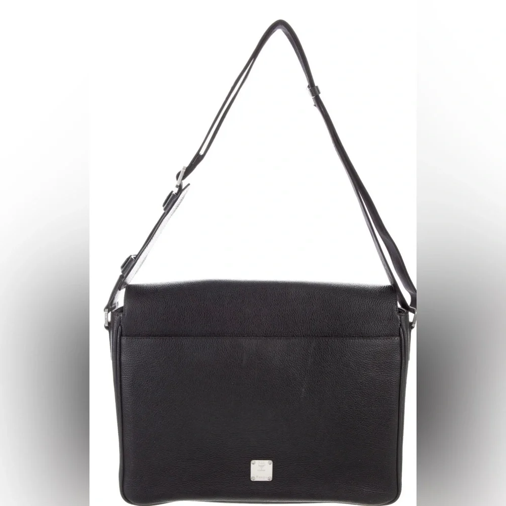 MCM Textured Black Leather Messenger Bag